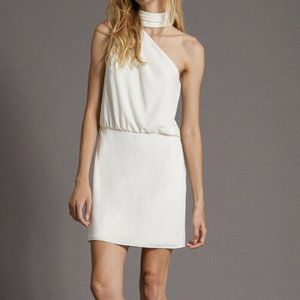 NWT HALSTON HERITAGE Scarf Neck Dress Size 12 Chalk White Mini Asymmetrical $325